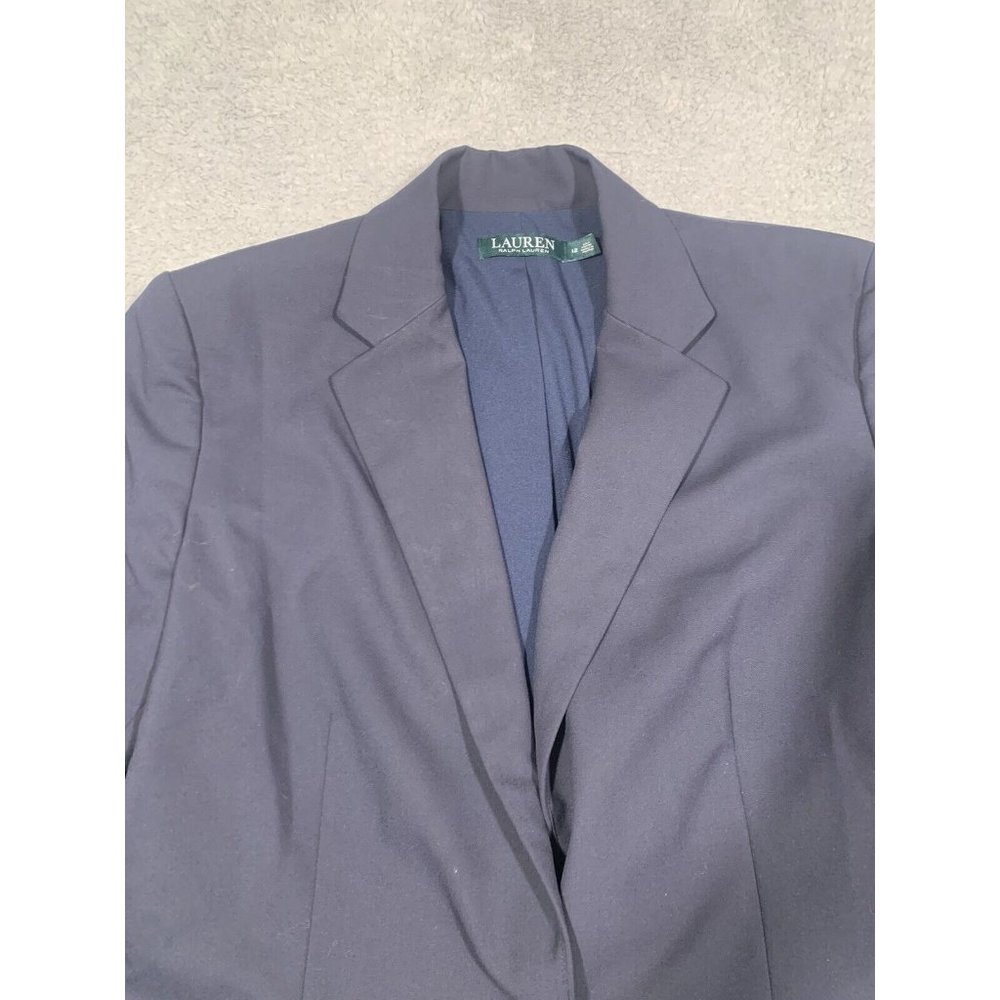 Lauren Ralph Lauren Womens Suit Jacket Blazer Navy Blue 1 Silver‎ Button Size 12